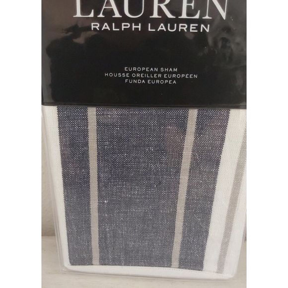 Ralph Lauren DOMINIQUE YARN DYE Blue White European Euro Pillow Sham 26"x26" - Picture 6 of 10